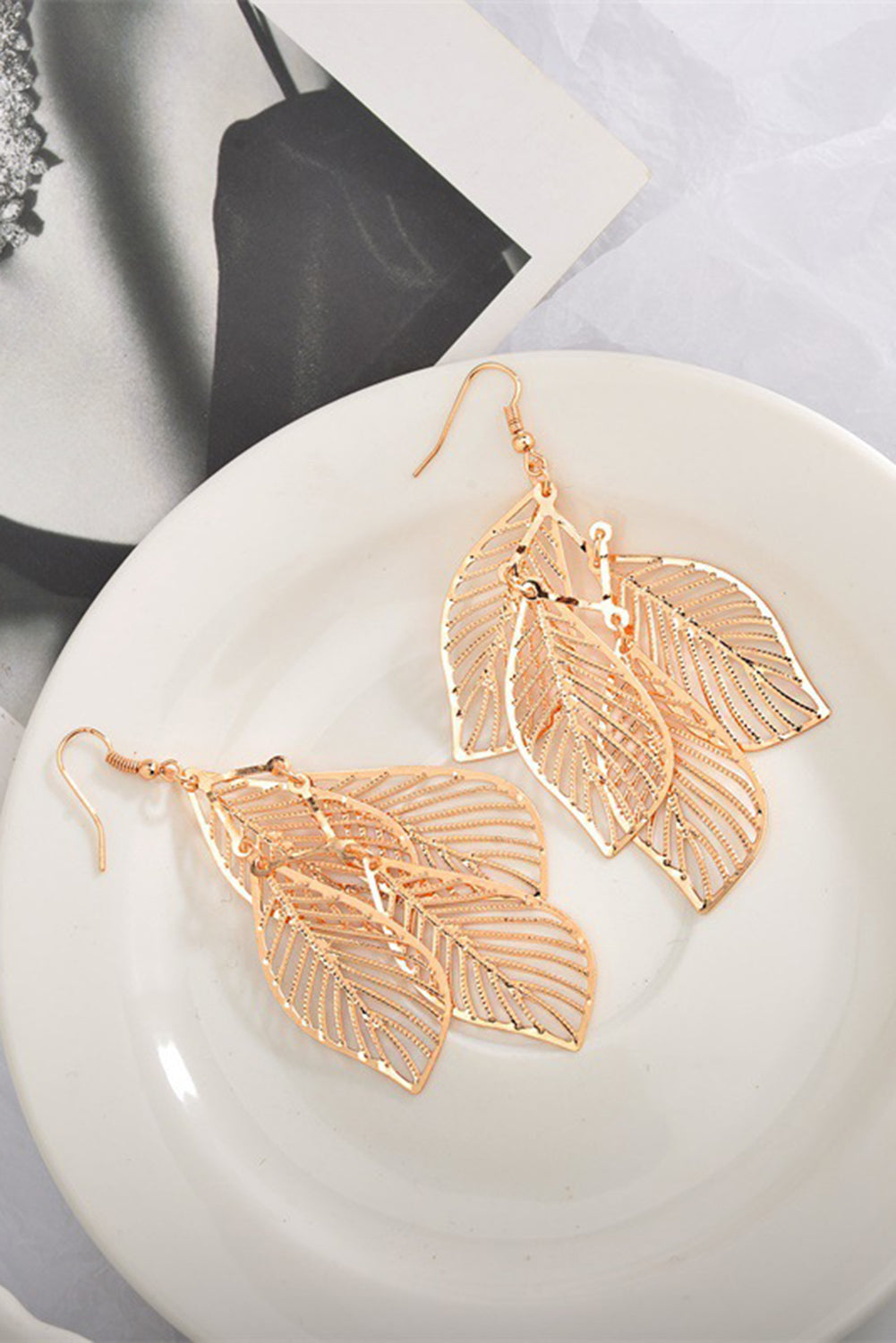 Gold Hollow Out Leaves Alloy Hook Earrings