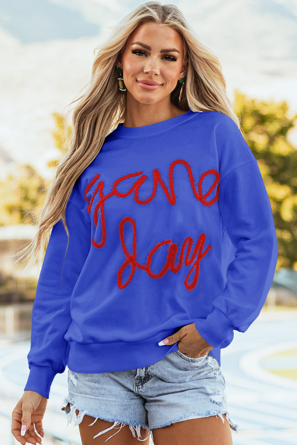 White Tinsel Game Day Drop Shoulder Graphic Sweatshirt