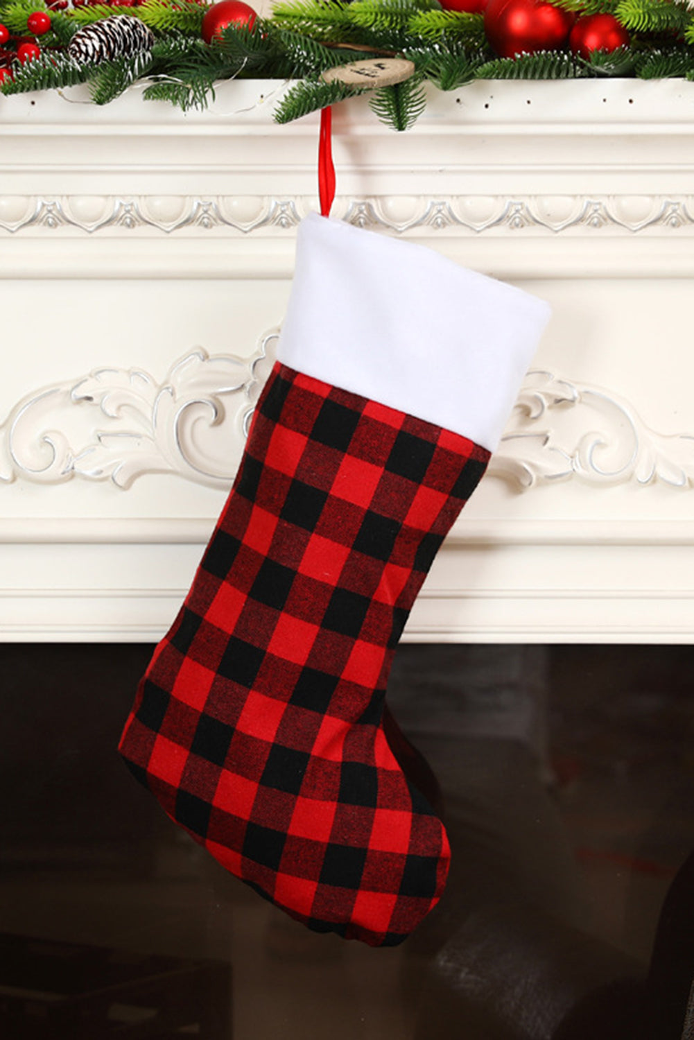 Bristol Black Hanging Christmas Buffalo Plaid Stocking Ornament