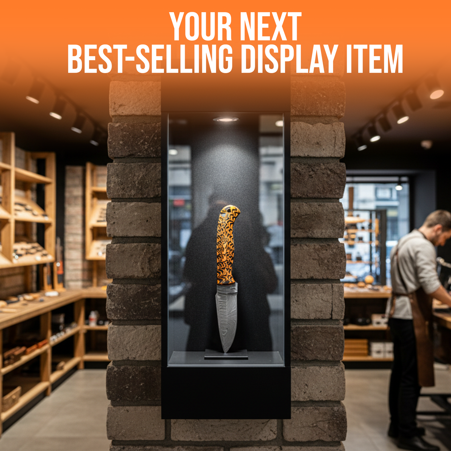 8' Damascus knife with leather sheath  Grooved handle