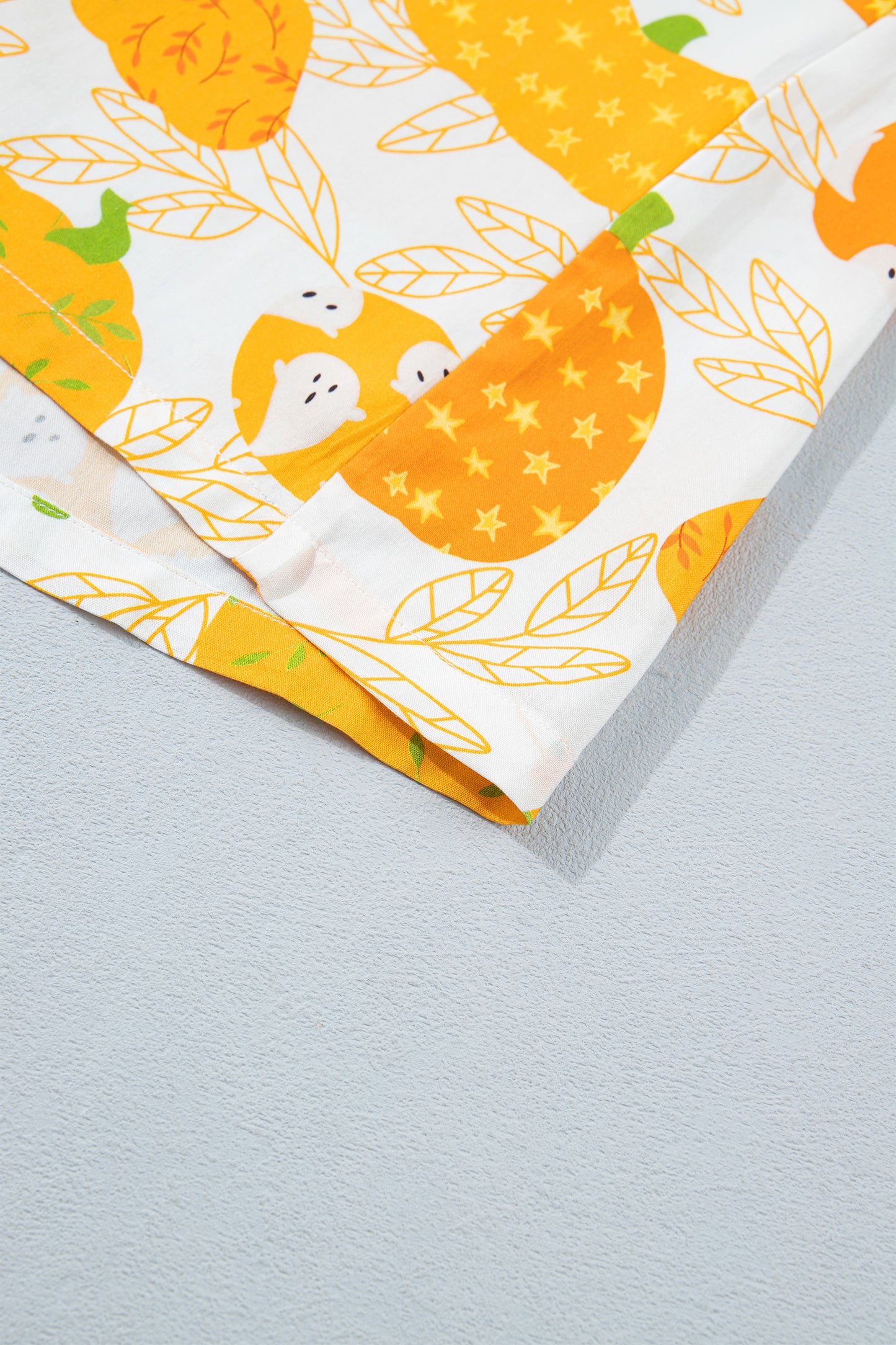 Orange Short Sleeve Pumpkin Print Polka Dot Trim Pocket Pocket Placket Home Wear Lounge Set