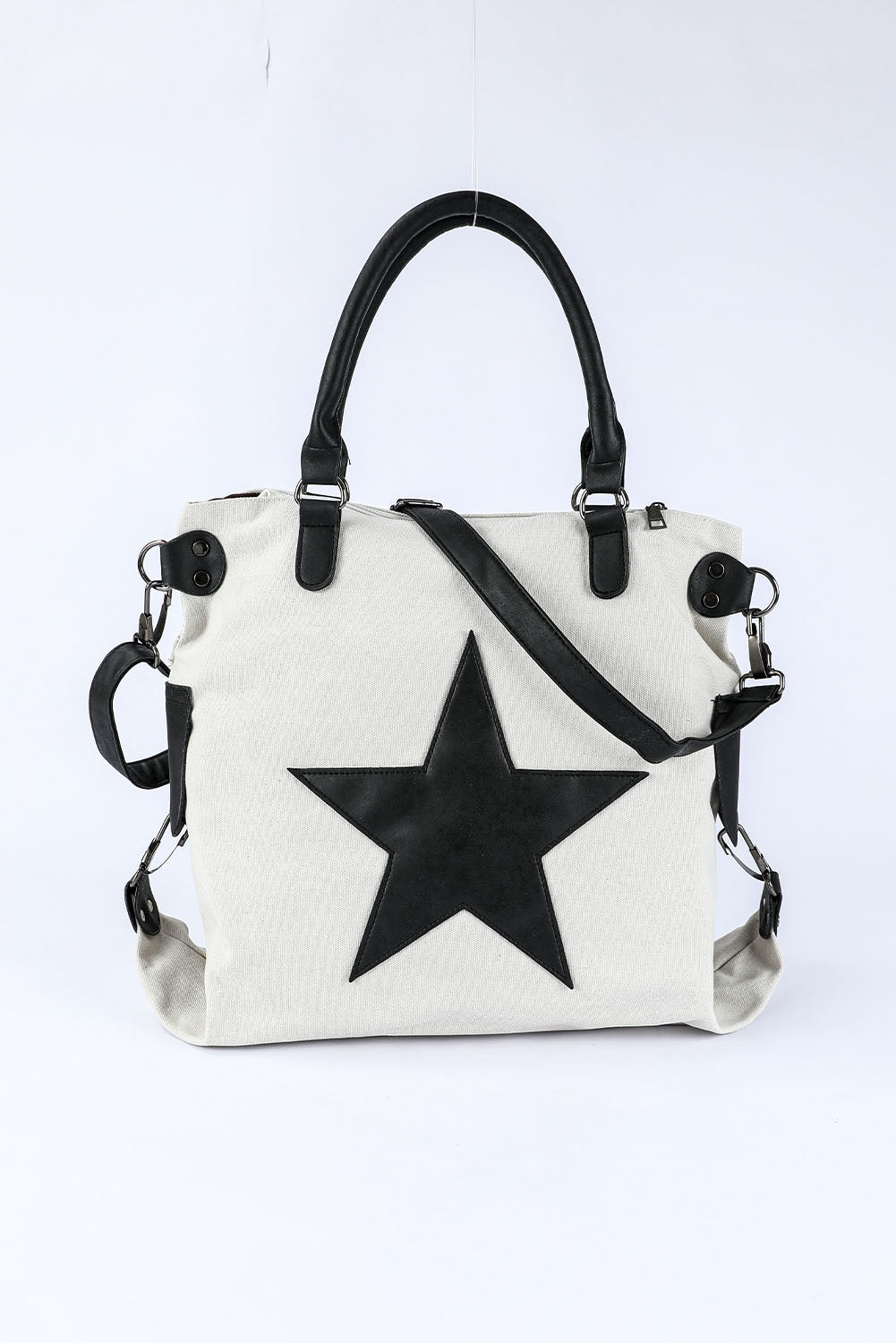 Beige Casual Five-pointed Star Canvas Tote Bag