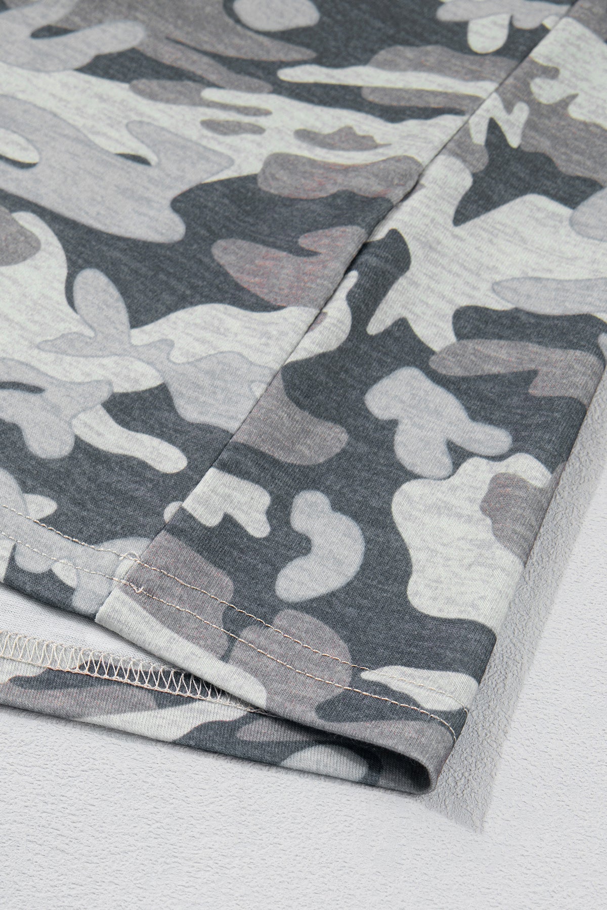 Green Retro Camouflage Print Raw Edge V Neck Tee