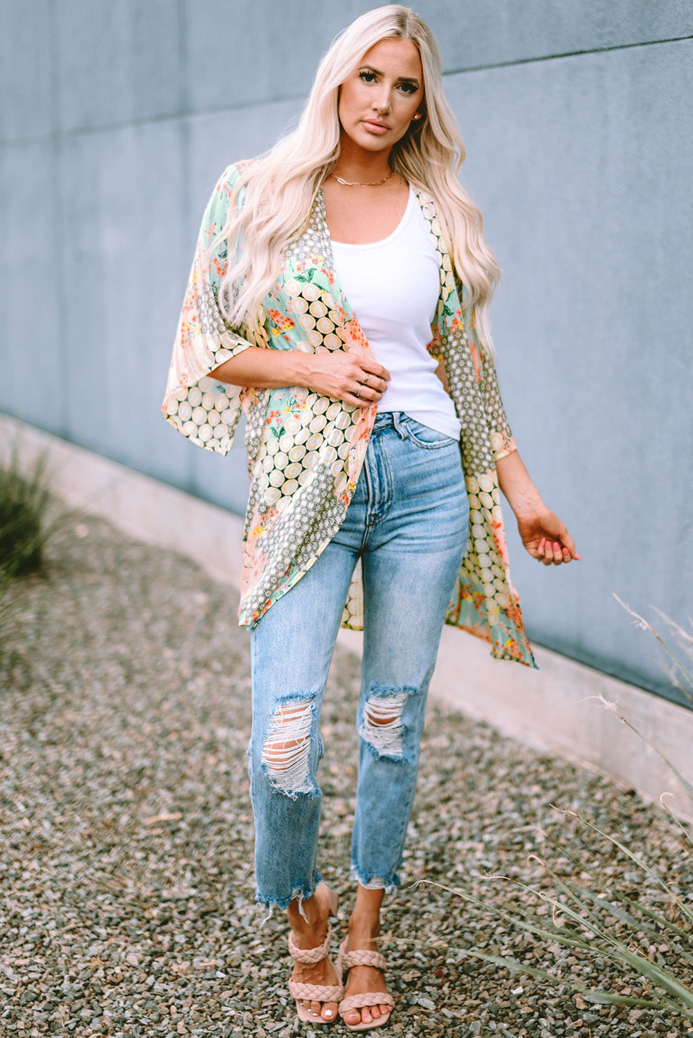 Multicolor Floral Open Sheer Shimmer Kimono