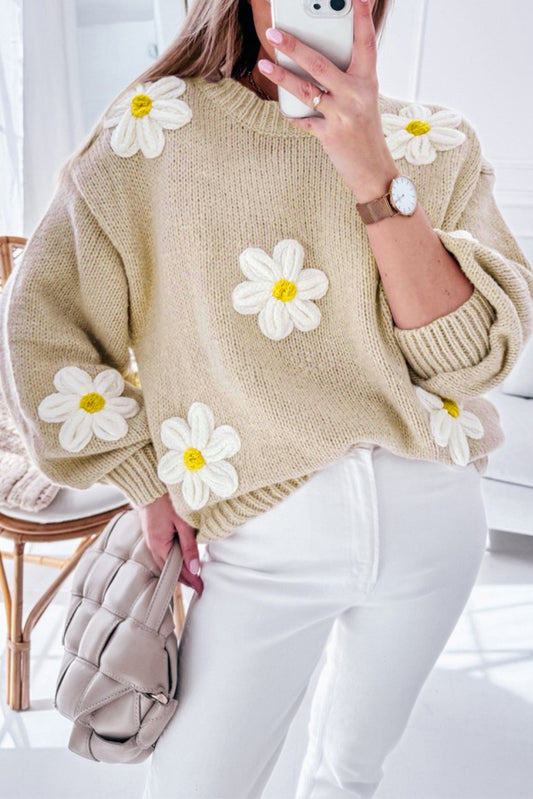 Parchment Floral Crochet Chunky Knit Sweater