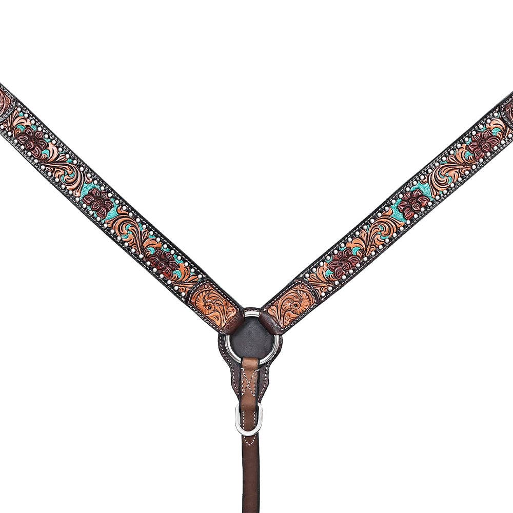 Western Horse Headstall Breast Collar Leather Brown