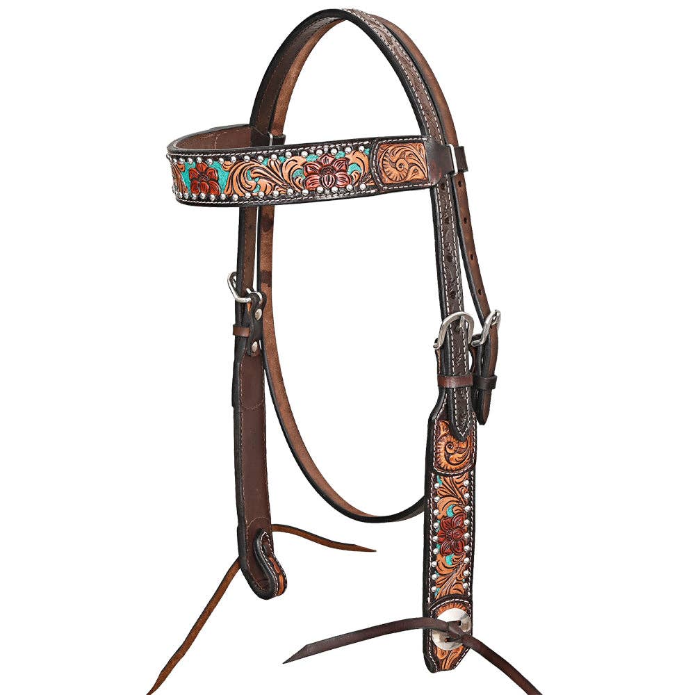 Western Horse Headstall Breast Collar Leather Brown