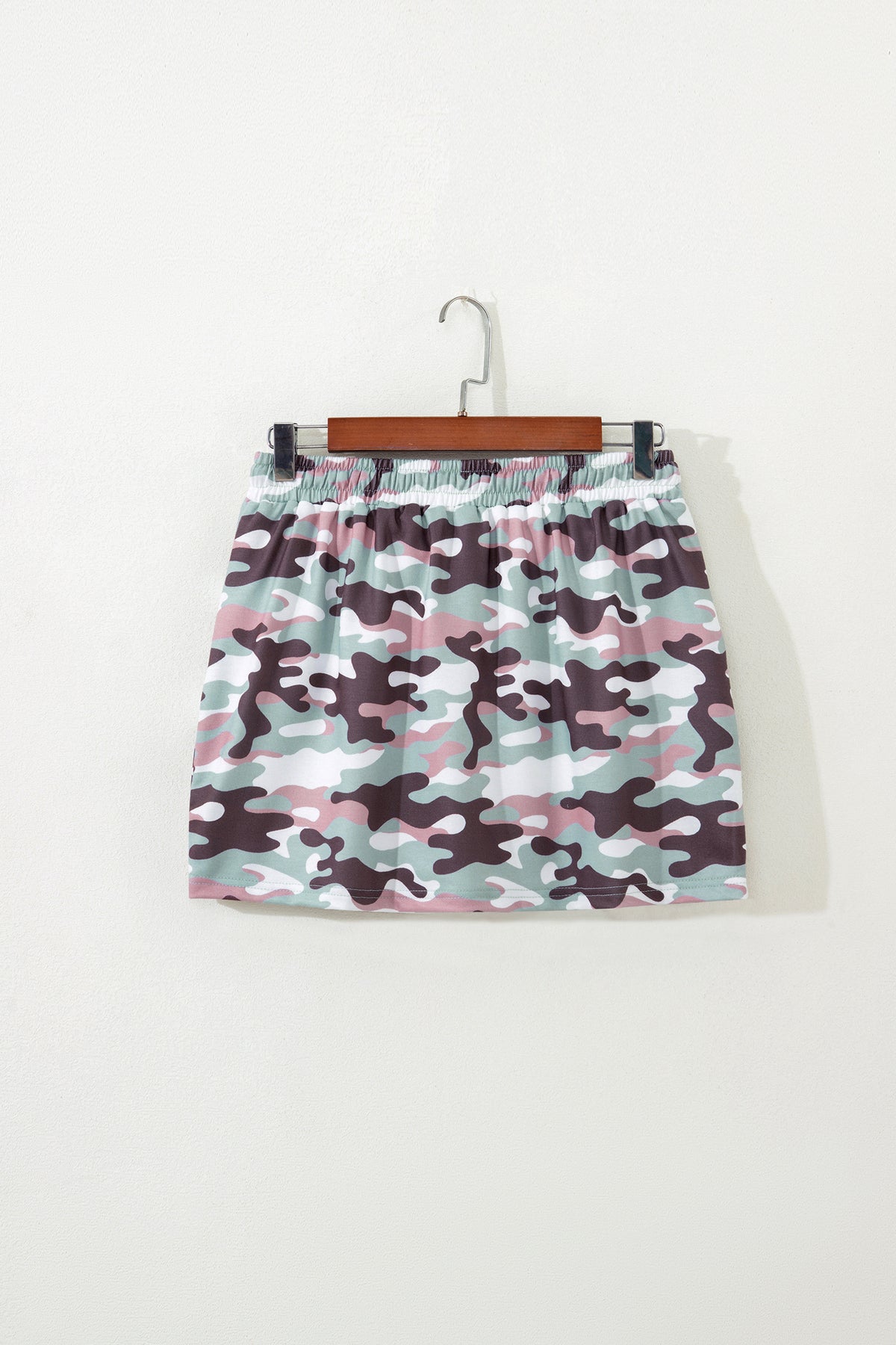 Green Camouflage Print Drawstring Casual Mini Skort