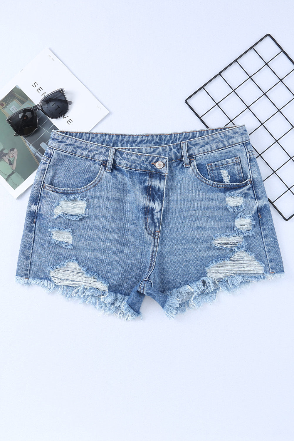 Pink High Rise Crossover Waist Denim Shorts