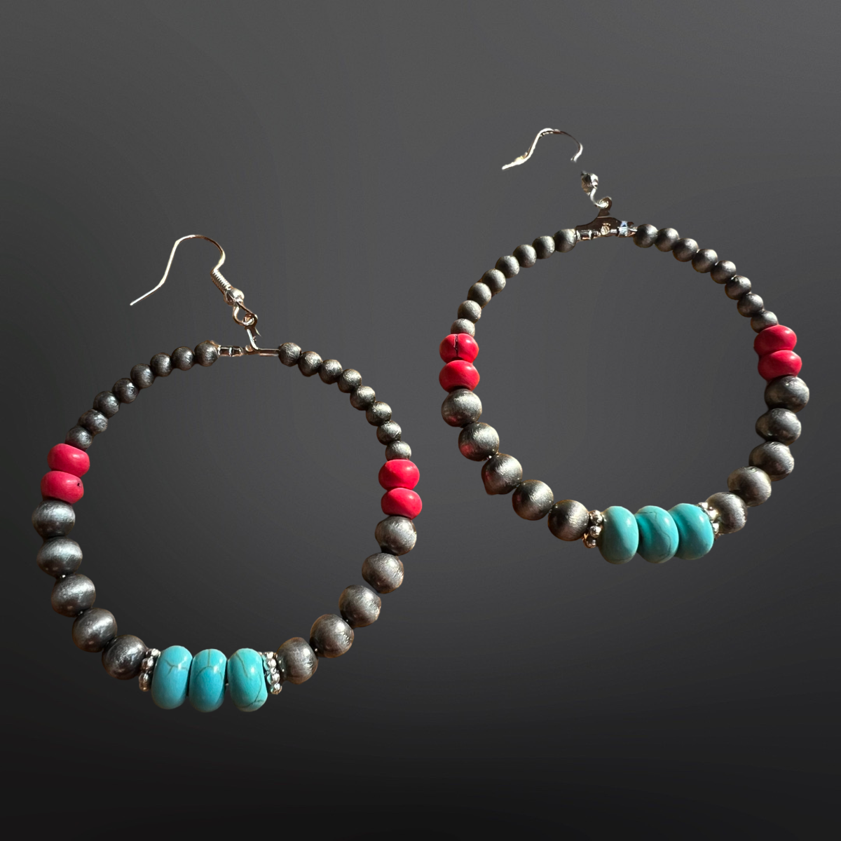 Southwestern Faux Turquoise Pearl Hoop Earrings