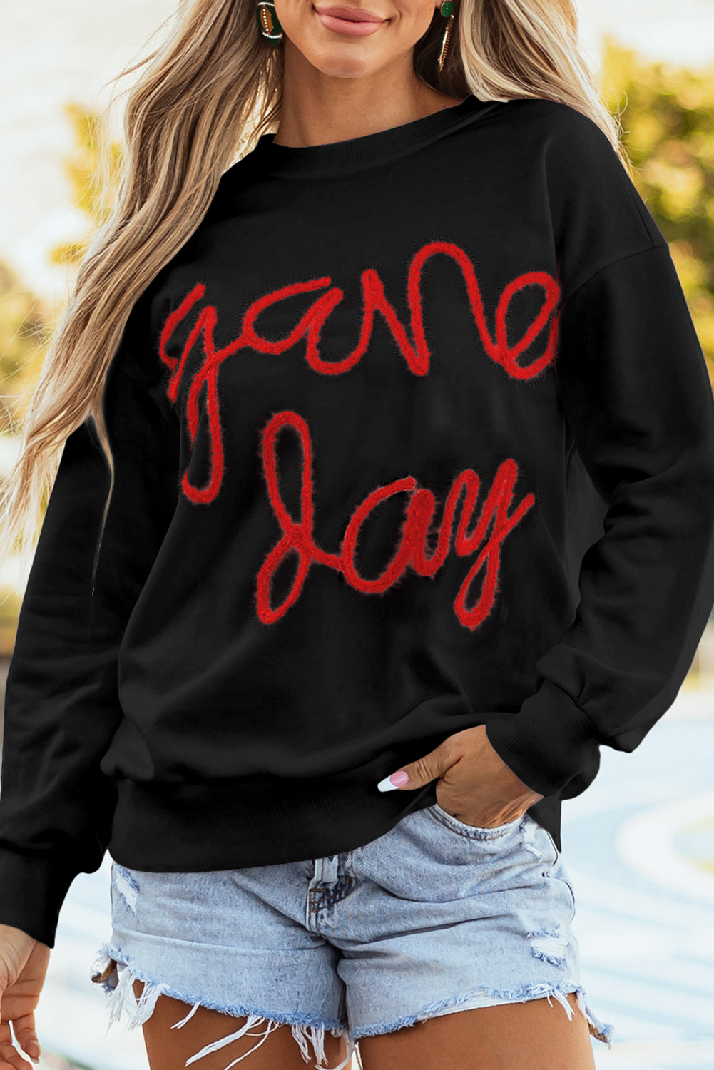 White Tinsel Game Day Drop Shoulder Graphic Sweatshirt