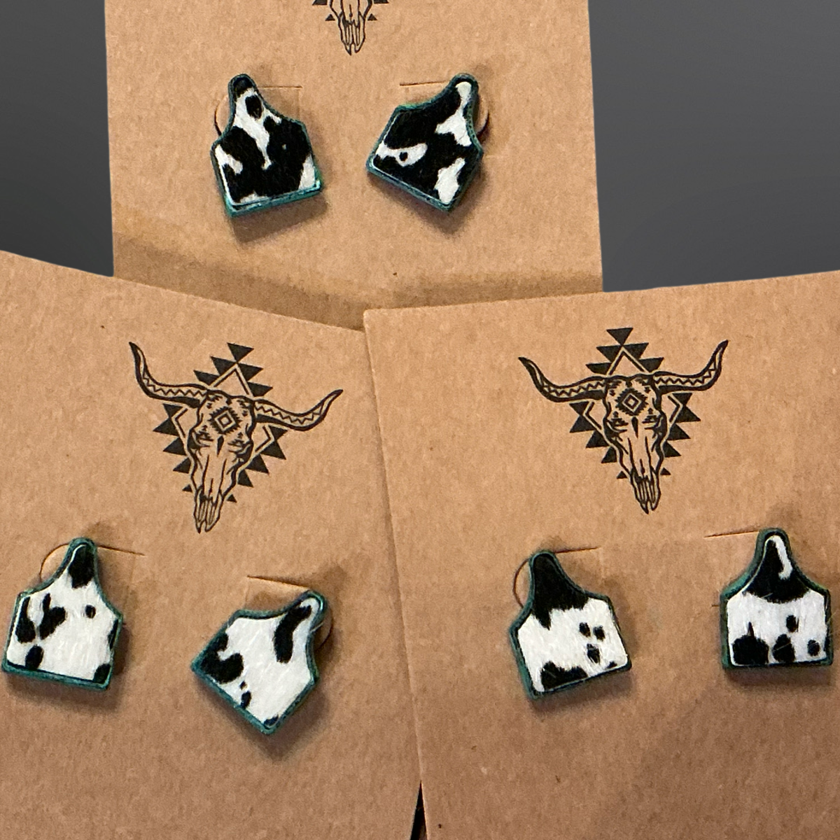 Faux Cowhide Cow Tag Earrings