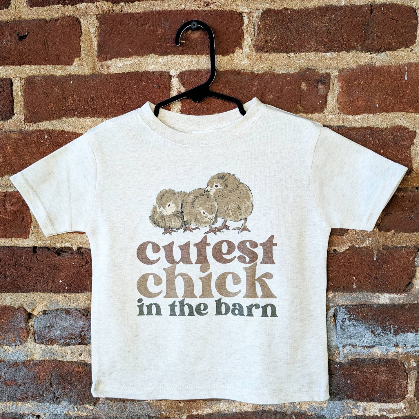 "Cutest Chick in the barn" Toddler Girl Beige Chicken Tee