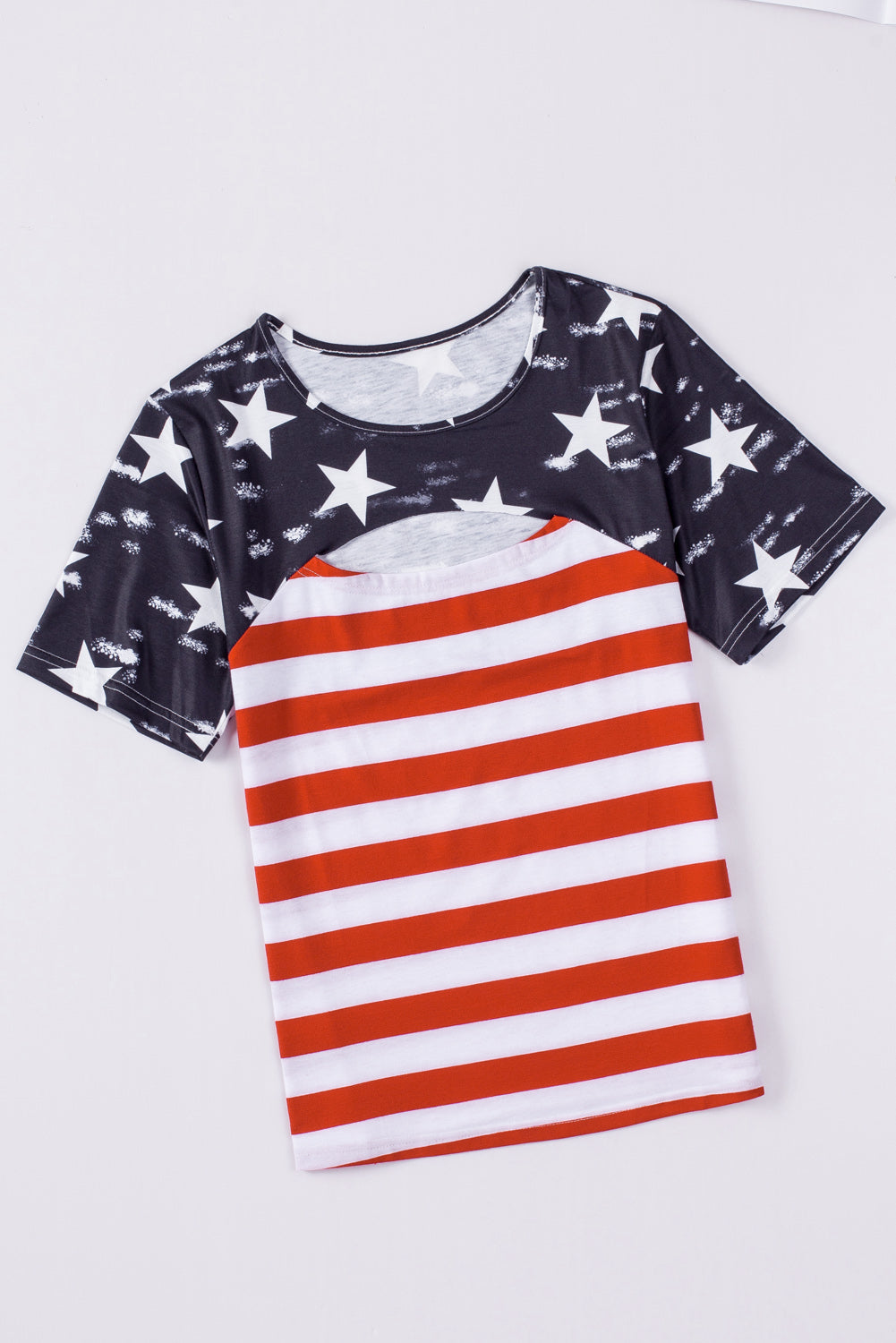 Black Contrast American Flag Cutout T-Shirt