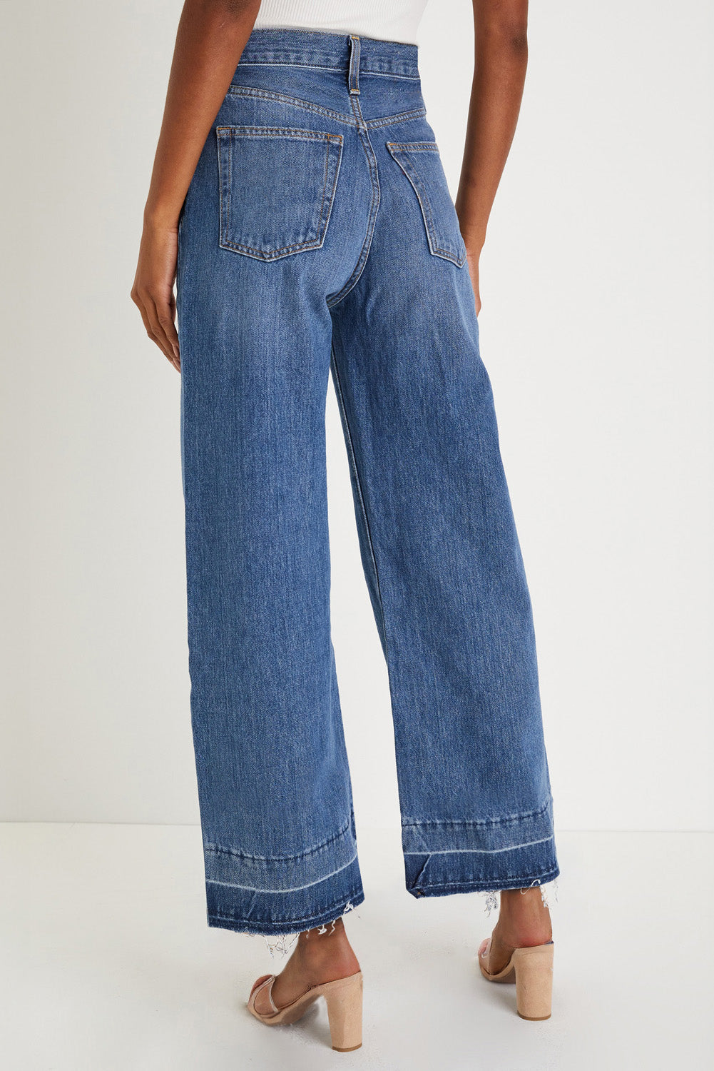 Navy Blue Raw Hem Straight Leg Loose High Waist Jeans