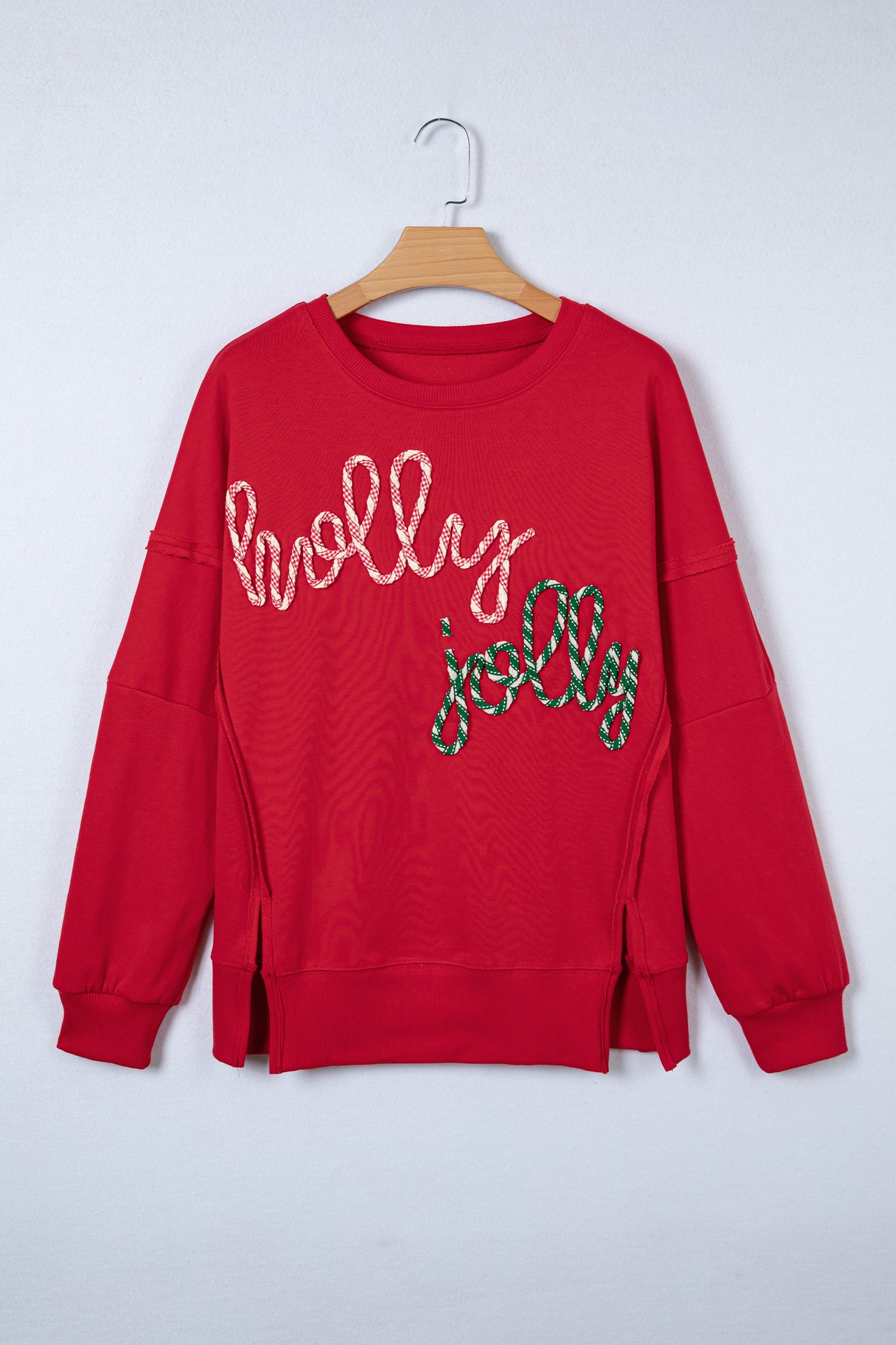 Racing Red Holly Jolly Embroidered Graphic Baggy Sweatshirt