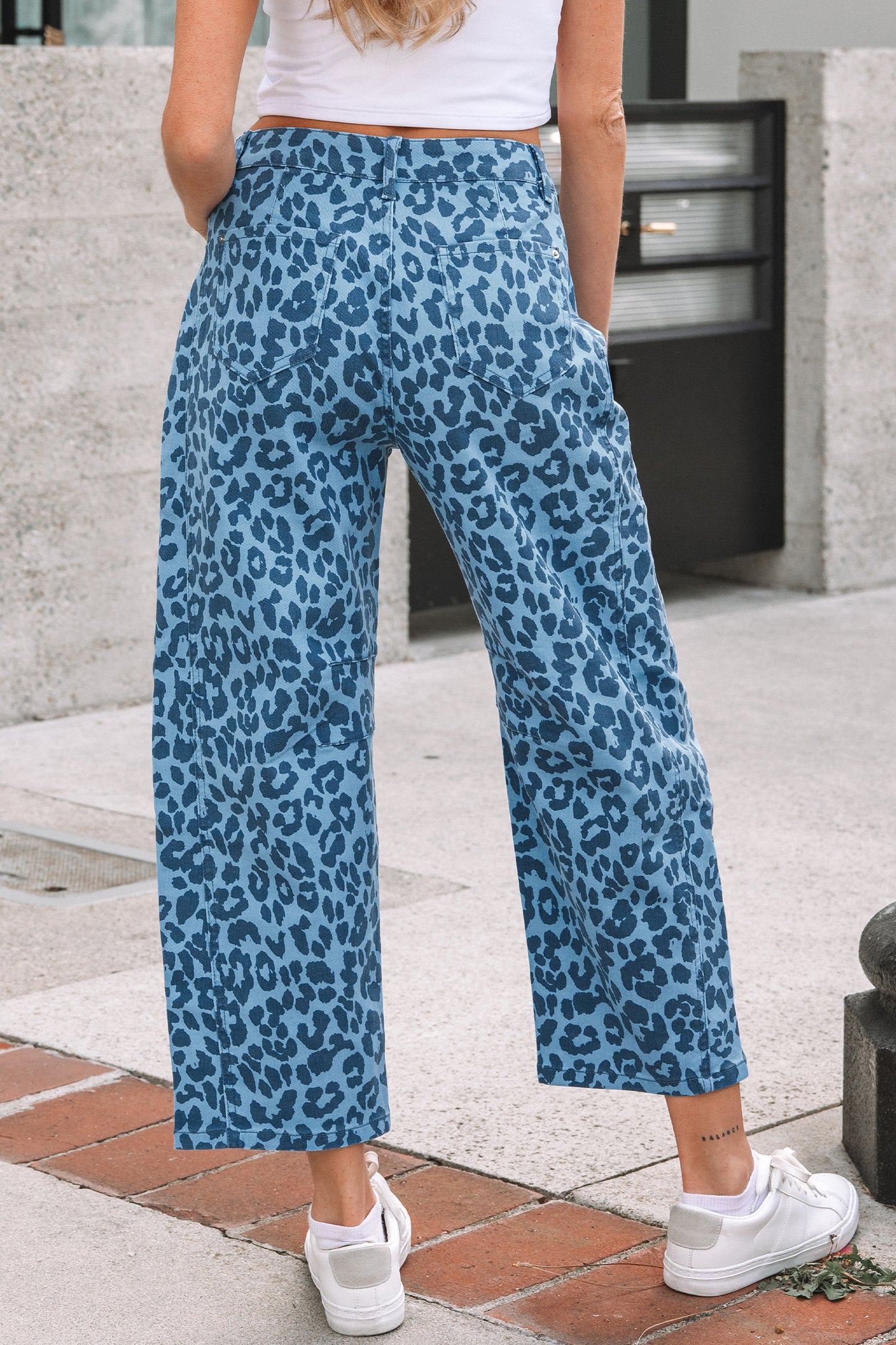 Khaki Leopard Print Barrel Leg Jeans