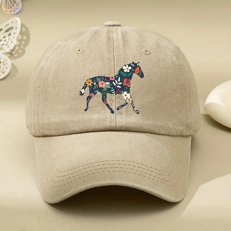 Horse Floral Print Ball Cap