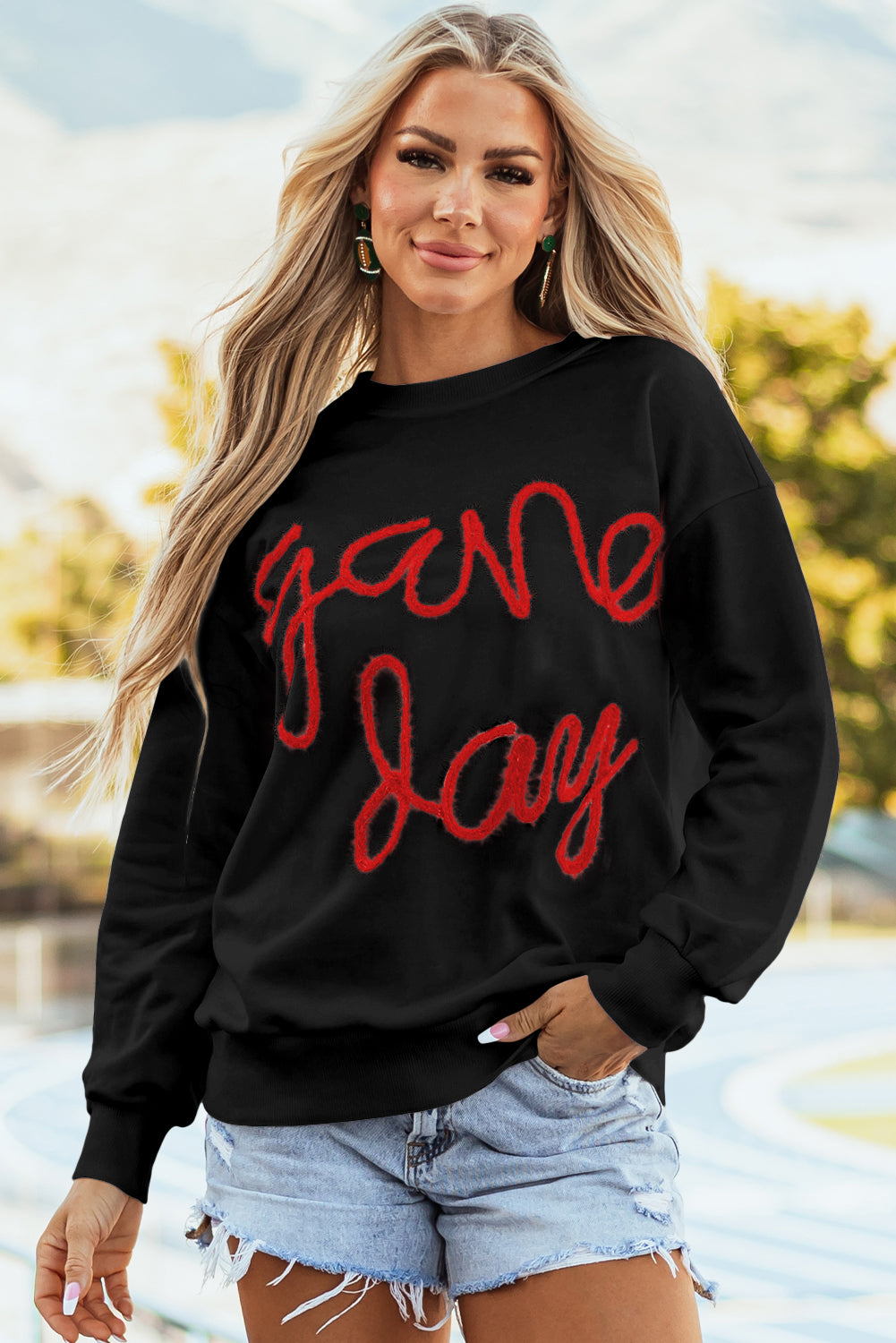 White Tinsel Game Day Drop Shoulder Graphic Sweatshirt