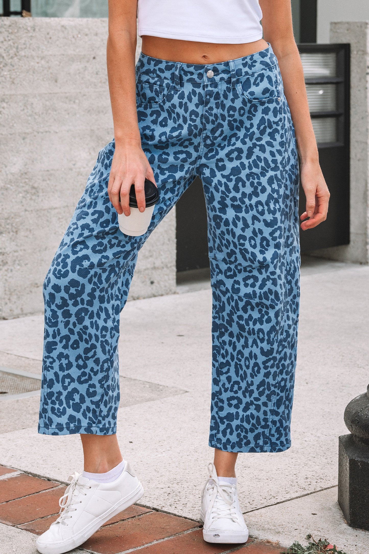 Khaki Leopard Print Barrel Leg Jeans