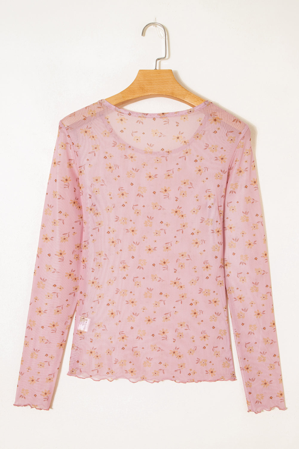 Sky Blue Vintage Floral Print Southern Style Mesh Long Sleeve Top