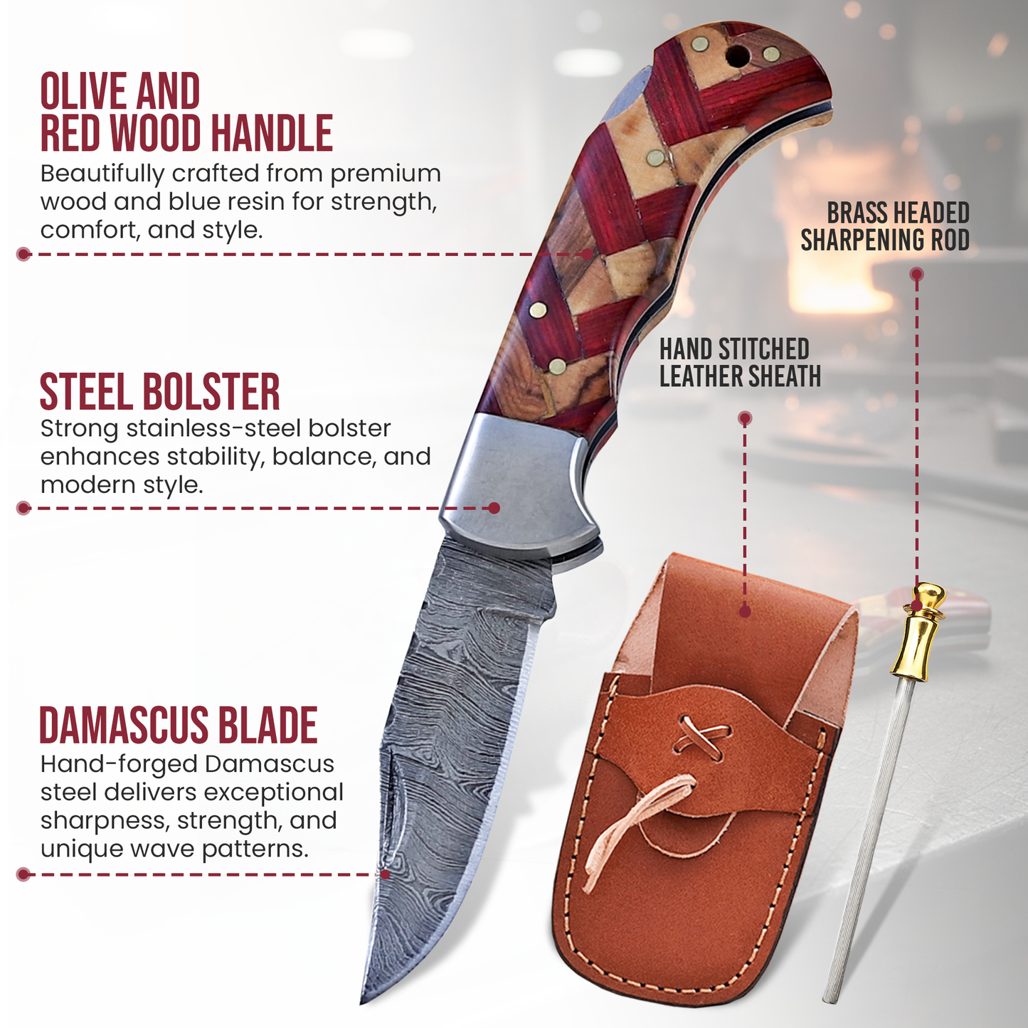 6.5' Artistic handle damascus folding knife, Pocket Knife