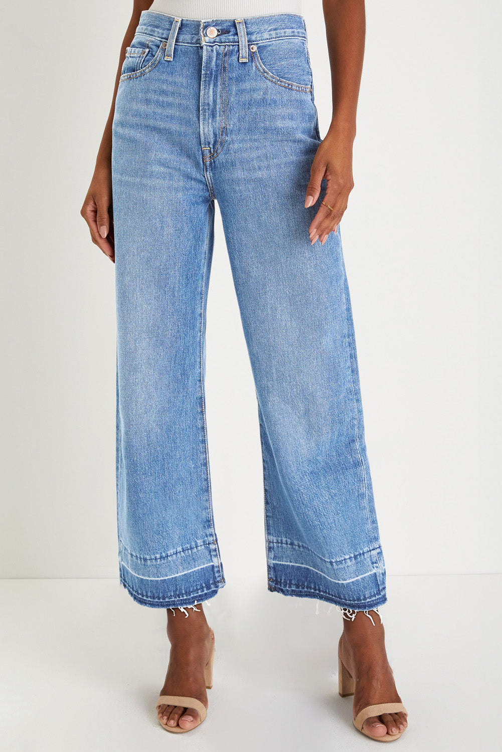 Navy Blue Raw Hem Straight Leg Loose High Waist Jeans