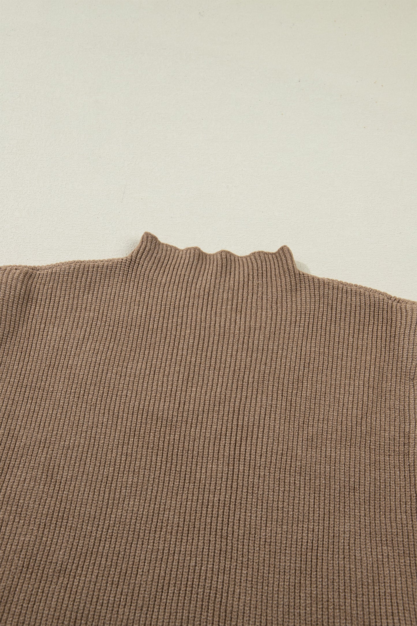 Light French Beige Solid Color Ribbed Knit Mock Neck Loose Sleeveless Sweater