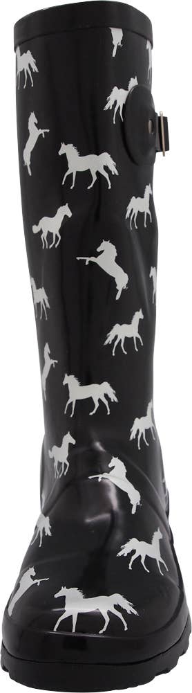 Norty Womens Mid Calf 11" Rain Boot 40854 Horse/Black Glossy