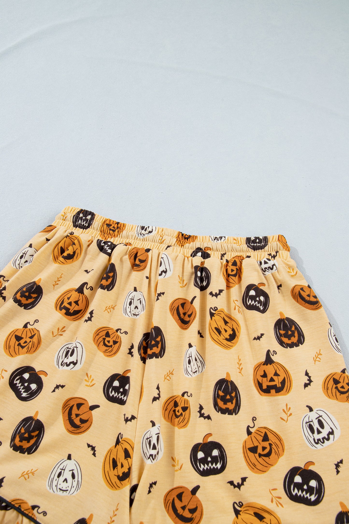 Orange Long Sleeve Ruffle Pumpkin Face Print Two Piece Lounge Set