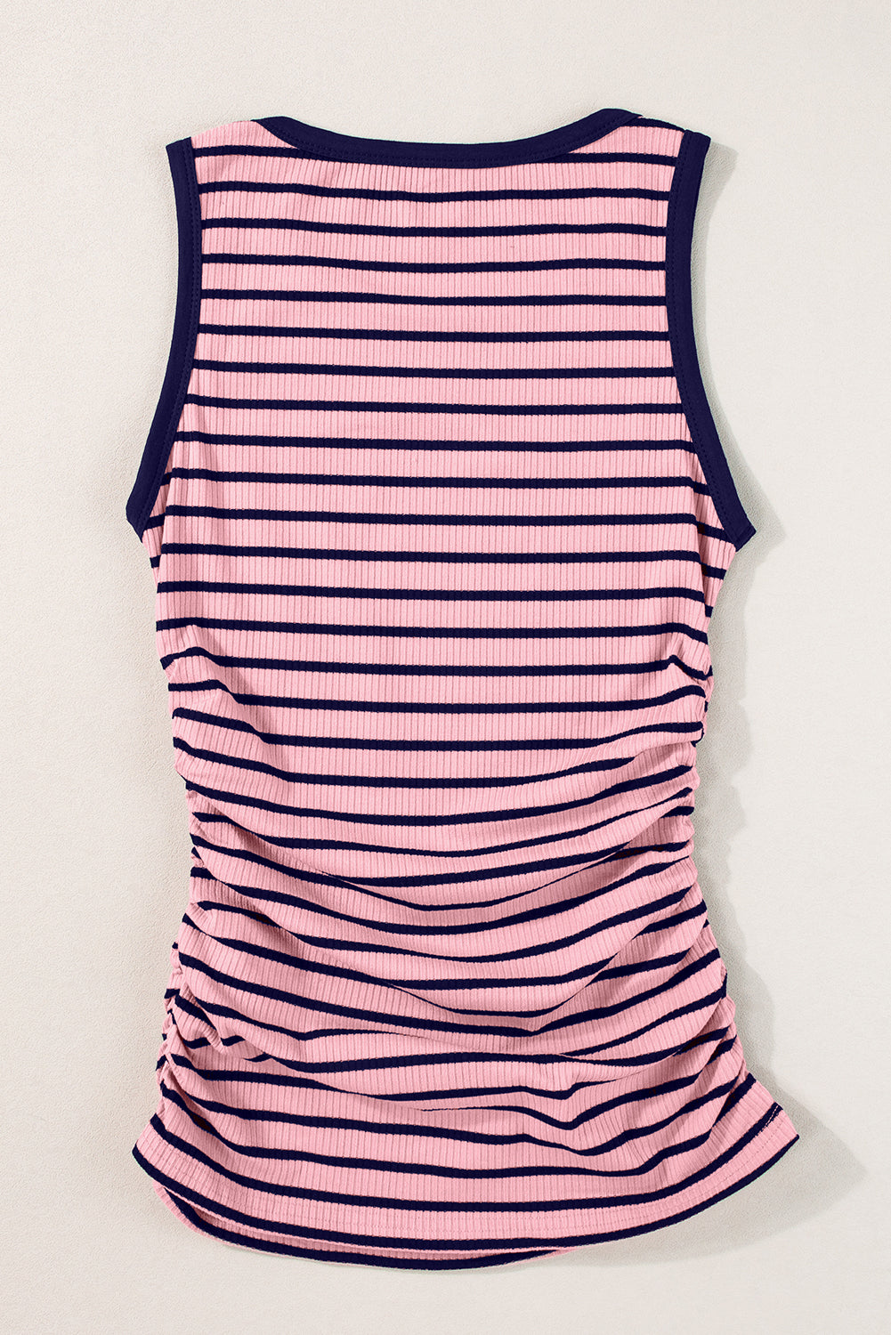 Pink Stripe Contrast Round Neck Sleeveless Slim Top