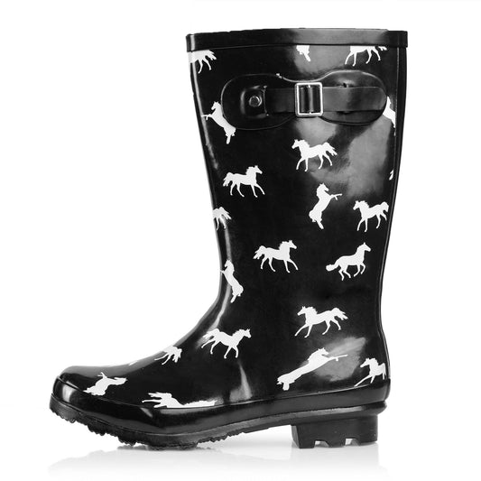 Norty Womens Mid Calf 11" Rain Boot 40854 Horse/Black Glossy