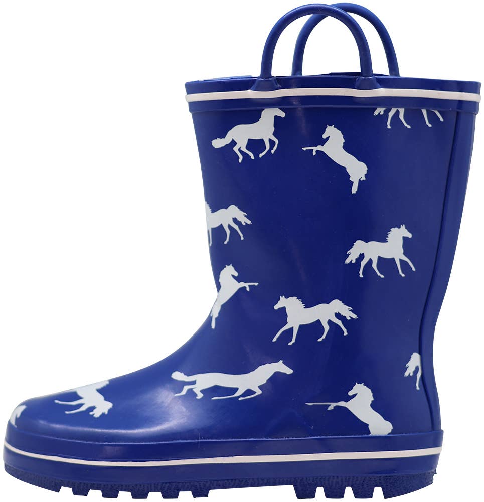 Norty Toddlers Boys Girls Rain Boots- Royal Horse