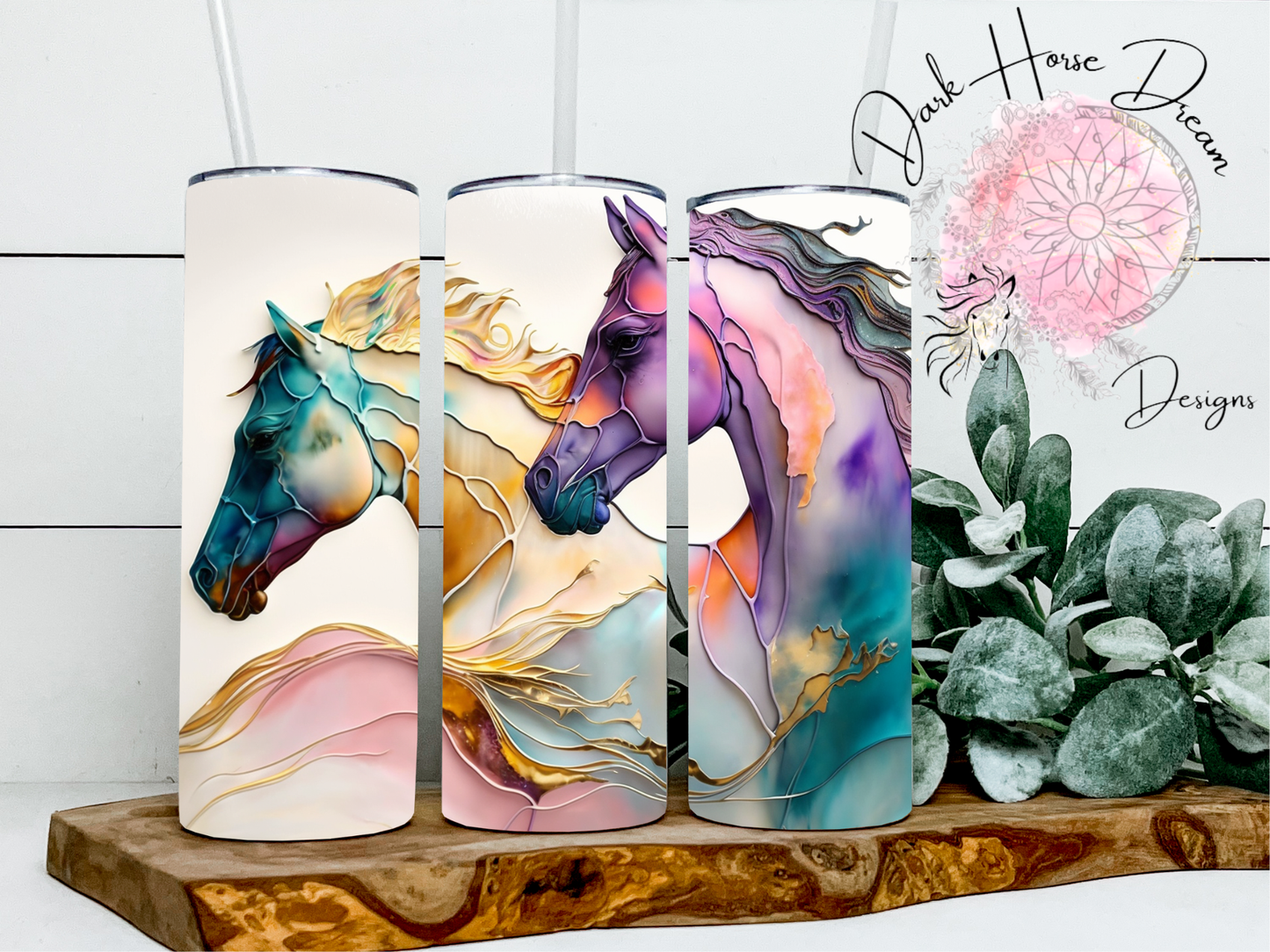 Mythical Herd / Wild Horse / Watercolor / Painted Tumbler