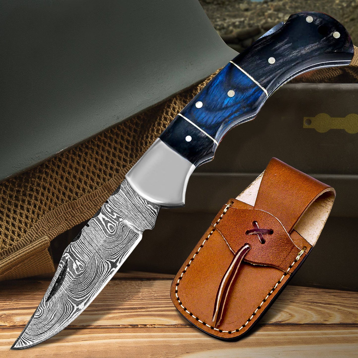 6.5'' Handmade Damascus folding knife, Pocket Knife