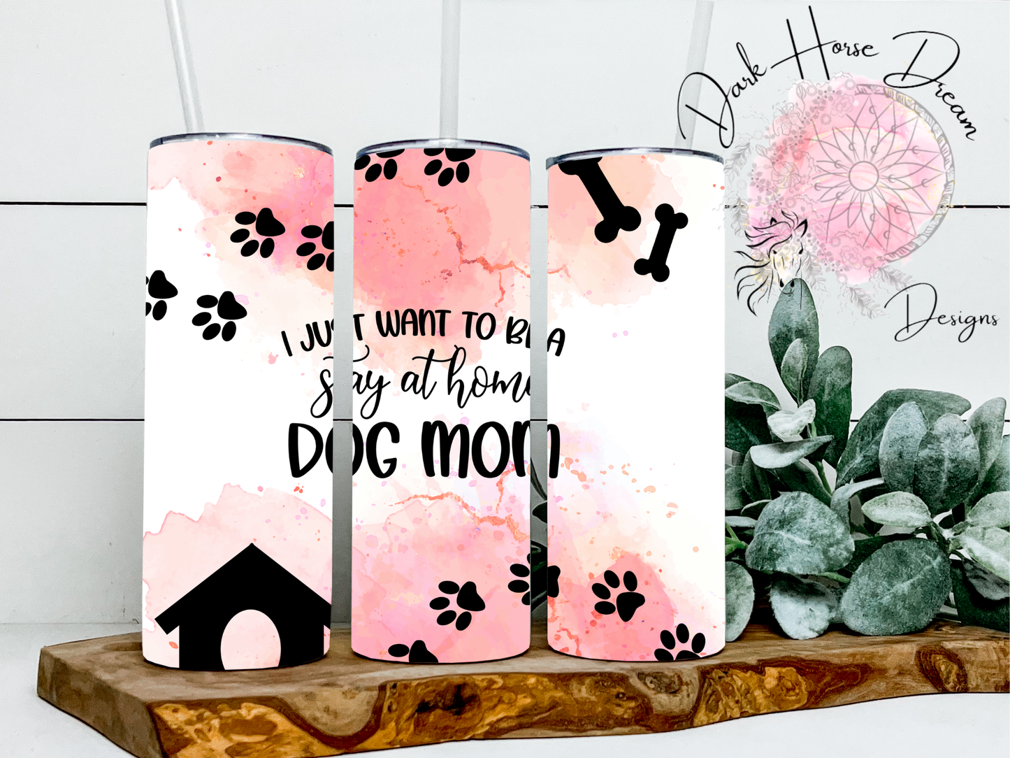 Stay At Home Dog Mom Tumbler / Pink Marbled