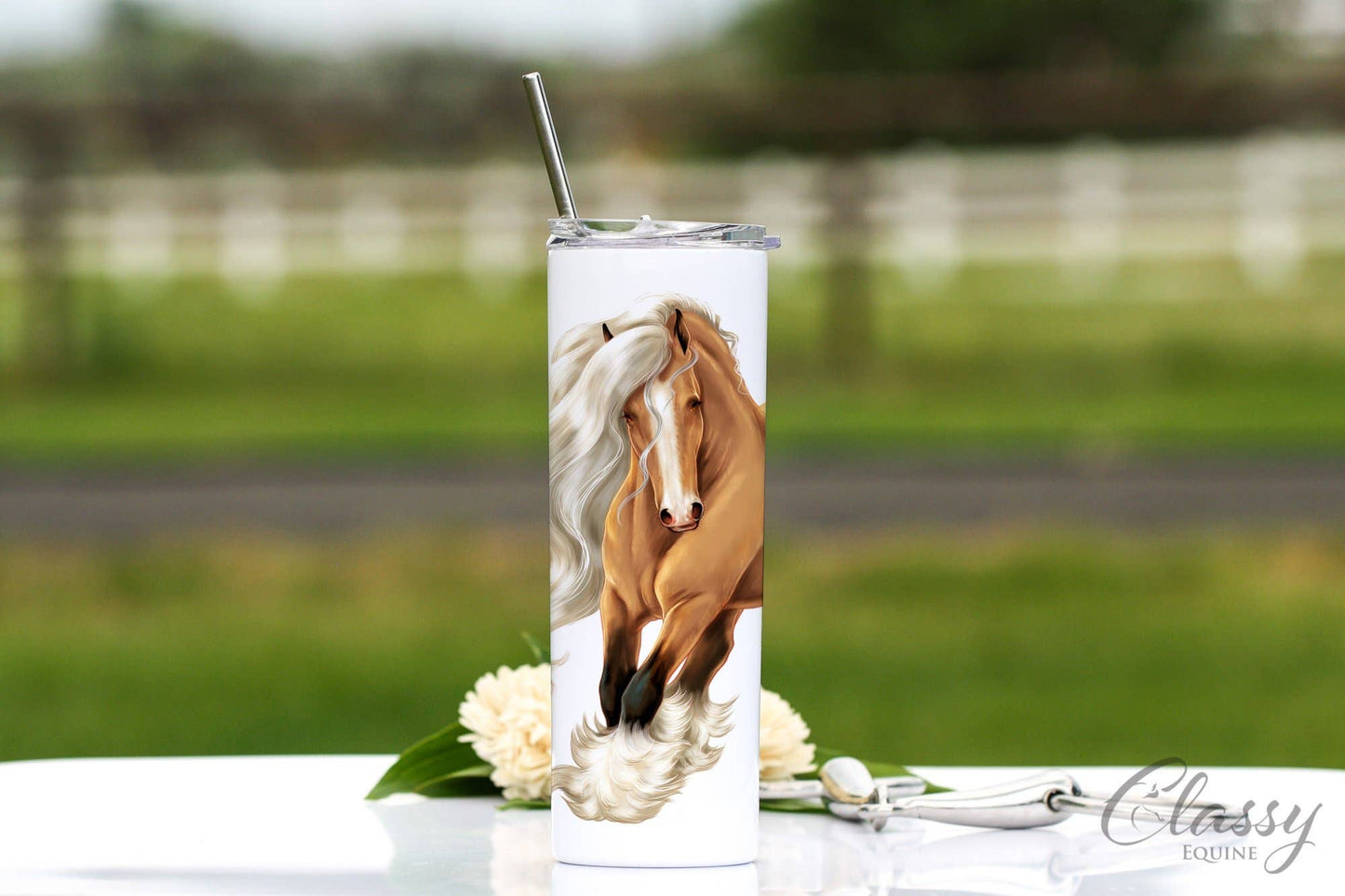 Buckskin Gypsy Horse Tumbler - 20 oz Skinny with Straw