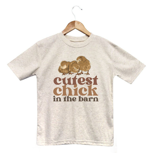 "Cutest Chick in the barn" Toddler Girl Beige Chicken Tee